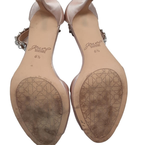 Jewel Badgley Mischka‎ Lorraine Kitten Heel Blush Satin Rhinestone Ankle … - Picture 9 of 13